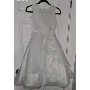 Joan Calabrese Cream Satin Layer Overlay Flower Girl/Communion Dress Girl's Sz 8